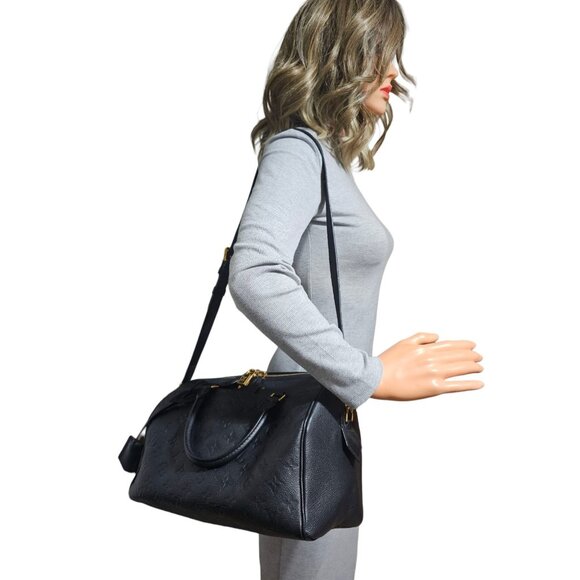 LOUIS VUITTON Empreinte Speedy 30 Black Leather Shoulder Strap Bag Bandouliere - Picture 2 of 16